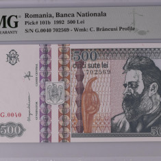 500 lei 1992 gradata PMG 67 EPQ Superb Gem Unc, Brâncuși profil