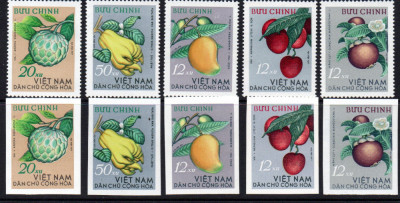 VIETNAM 1964, Fructe, serie neuzata, MNH, dant+nedant foto