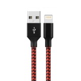 Cablu de Date pentru Telefon, Flippy, Cablu USB spre Lightning Compatibil cu iPhone, Lungime 3 M, Impletit Triunghiular in 2 culori, Rosu Negru