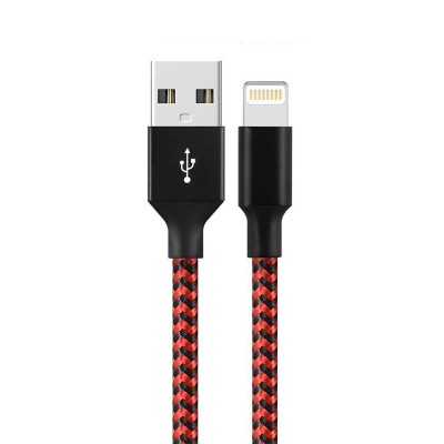 Cablu de Date pentru Telefon, Flippy, Cablu USB spre Lightning Compatibil cu iPhone, Lungime 3 M, Impletit Triunghiular in 2 culori, Rosu Negru foto