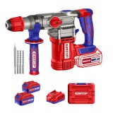 Ciocan Rotopercutor EMTOP ELRH202882, 20V, 930rpm, 4400 bpm, 4.5J, Motor Fara Perii, Mandrina SDS Plus, Lumina LED Integrata, 3 Burghie si Dalta Inclu