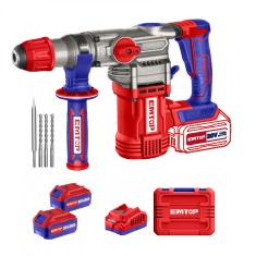 Ciocan Rotopercutor EMTOP ELRH202882, 20V, 930rpm, 4400 bpm, 4.5J, Motor Fara Perii, Mandrina SDS Plus, Lumina LED Integrata, 3 Burghie si Dalta Inclu