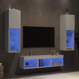 VidaXL Unități de perete TV cu LED-uri, 5 piese, alb, lemn prelucrat