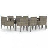 Set mobilier gradina cu perne, 11 piese, negru si gri poliratan