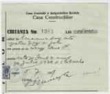 Romania, Casa Centrala a Asigurarilor Sociale, Casa Constructiilor, Chitanta, Bucuresti, 1939