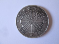 Spania 100 Pesetas 1966 argint in stare foarte buna cu patina frumoasa,diametrul=34 mm,greutate=18.90 grame