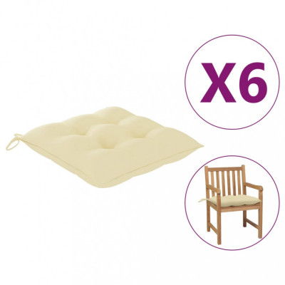 Perne de scaun, 6 buc., alb crem, 50x50x7 cm, material textil foto