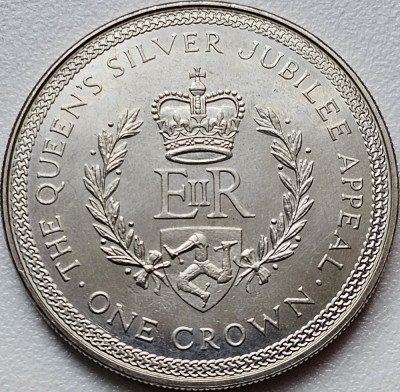 1 Crown 1977 Isle of Man / Insula Man, Silver Jubilee Appeal, km#42 foto