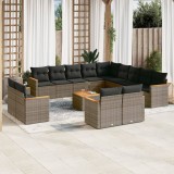 vidaXL Set mobilier de grădină cu perne, 14 piese, gri, poliratan 3258938