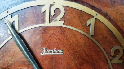 Ceas de mobila antic Junghans original Germania, lemn nuc si furnir foto