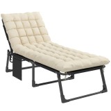 Outsunny Şezlong pliant lat pentru grădină cu spătar reglabil &icirc;n 5 poziţii, saltea căptuşită, suport pentru cap, buzunar lateral | Aosom Romania