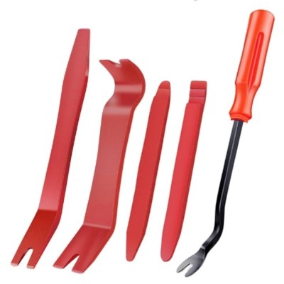 Set 5 instrumente demontare auto, interior, tapiterie, extractor metalic - Rosu foto