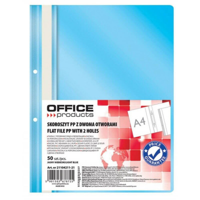 Dosare din Plastic cu Sina si Doua Perforatii, 50 Buc/Set, 225x305 mm, Capacitate 200 Coli, Culoare Bleu, Dosare din Plastic OFFICE Products, Dosar pe foto