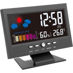 Ceas digital cu termometru si higrometru, control vocal, statie meteo, alarma, snooze, senzor de sunet, ecran LCD