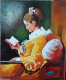 Tablou fata in rochie galbena semnat Cimpoesu., Portrete, Ulei, Realism