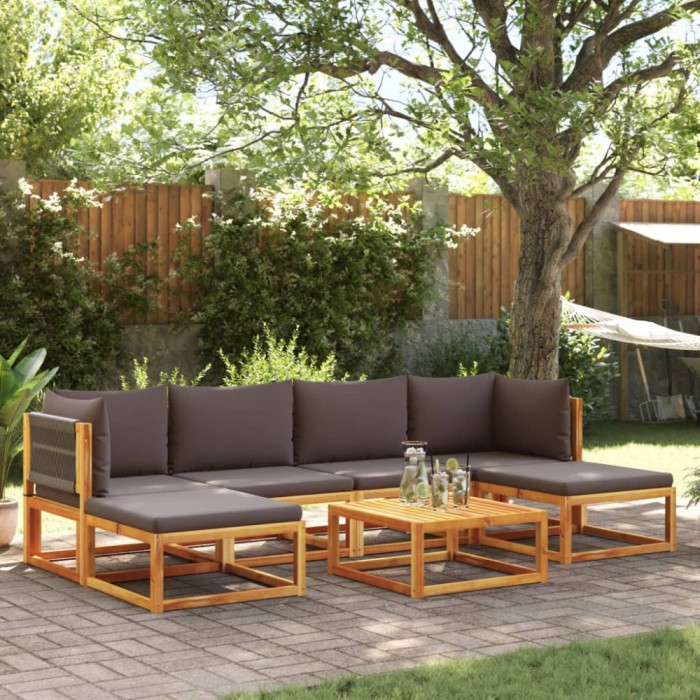 vidaXL Set canapele de grădină cu 7 piese, perne, lemn de salc&acirc;m și fr&acirc;nghie 3278839