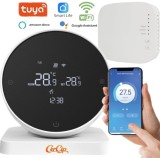 Termostat Wireless pentru Centrale Termice si Incalzire Pardoseala, Wifi, Control din aplicatia Tuya, Universal, Programabil, Receiver inclus, Touchsc