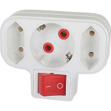 Cumpara ieftin Triplu stecher Fetih, 3 posturi, 1 x Schuko, 2 x Euro, cu intrerupator si led