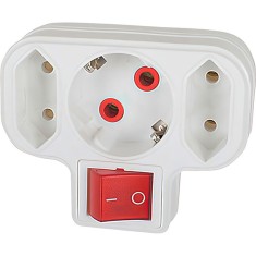 Triplu stecher Fetih, 3 posturi, 1 x Schuko, 2 x Euro, cu intrerupator si led