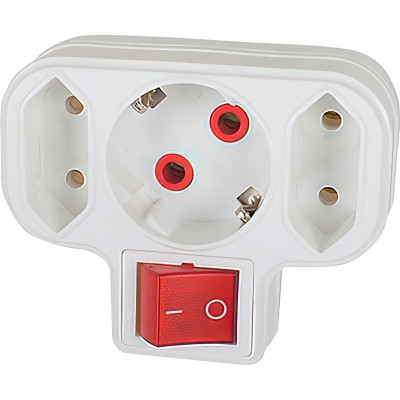 Triplu stecher Fetih, 3 posturi, 1 x Schuko, 2 x Euro, cu intrerupator si led foto