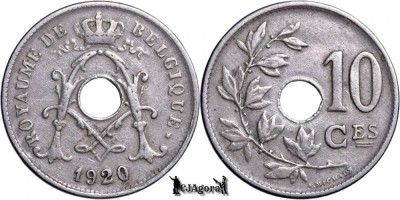 1920, 10 Centimes - Albert I - Regatul Belgiei - inscripție franceză foto