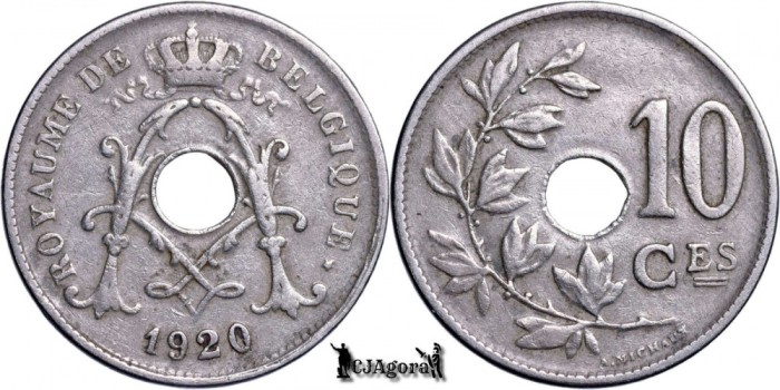1920, 10 Centimes - Albert I - Regatul Belgiei - inscripție franceză