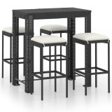 Set mobilier bar de gradina cu perne, 5 piese, negru, poliratan GartenMobel Dekor, vidaXL