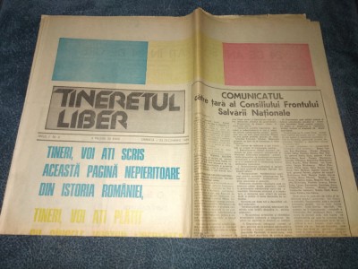 ZIARUL TINERETUL LIBER NR 2 23 DECEMBRIE 1989 foto