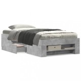 VidaXL Cadru de pat, gri beton, 75x190 cm, lemn prelucrat