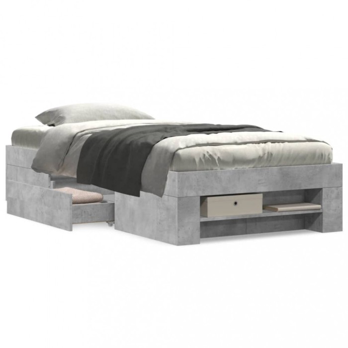 vidaXL Cadru de pat, gri beton, 75x190 cm, lemn prelucrat 3295530