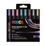 Set 8 markere UNI Posca PC-5M, varf rotund 1.8, 2.5 mm , culori metalizate