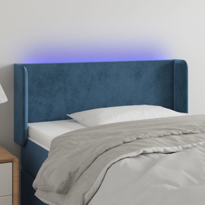 vidaXL Tăblie de pat cu LED, albastru &amp;icirc;nchis, 93x16x78/88 cm, catifea 3122996 foto