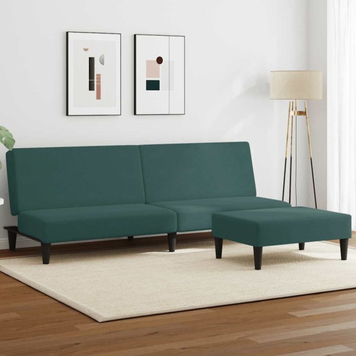 vidaXL Canapea extensibilă cu taburet, 2 locuri, verde &icirc;nchis, catifea 3216233