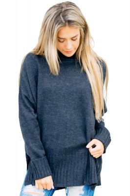 A749-4 Pulover casual cu guler inalt si croiala lejera foto