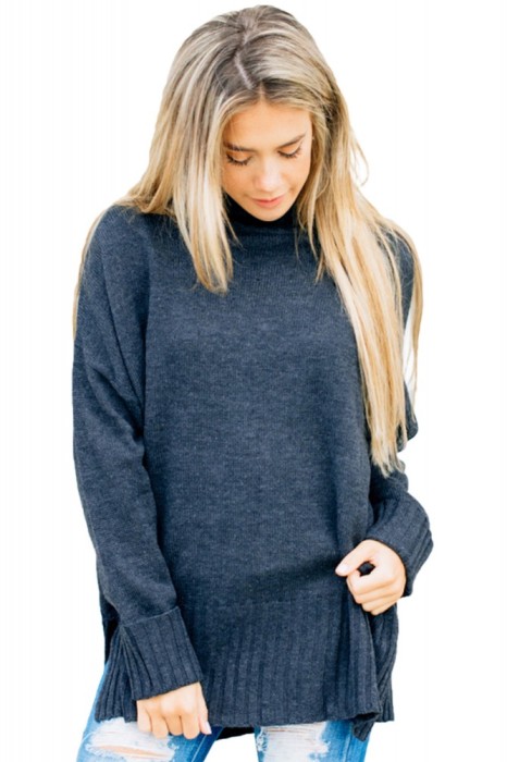 A749-4 Pulover casual cu guler inalt si croiala lejera