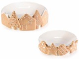Cumpara ieftin Set 2 platouri ceramica alba crem Craciun 23x9.5 cm, 19x7 cm