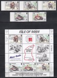 Isle of Man 1991 - A 80-a aniversare a cursei montane TT din Insula Man - C&acirc;știgători de-a lungul anilor, Serie + Bloc, MNH, Nestampilat
