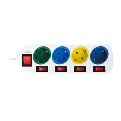 PRELUNGITOR LOGILINK, Schuko x 4, conectare prin Schuko (T), cablu 1.5 m, 16 A, protectie copii, alb/ multicolor, &amp;quot;LPS257&amp;quot; (timbru verde 0.18 lei) foto