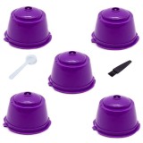 Set 5 Capsule cafea, reutilizabila, reincarcabila, compatibil Dolce Gusto, violet, cu periuta si lingurita