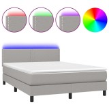 Cumpara ieftin Pat cu arcuri, saltea si LED, gri deschis, 140x200 cm, textil