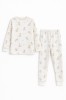 Pijama copii 2 piese alb, bumbac, imprimeu delicat, set pentru somn (Marime