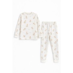 Pijama copii 2 piese alb, bumbac, imprimeu delicat, set pentru somn (Marime