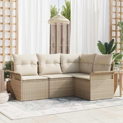 vidaXL Set de canapele pentru grădină cu pernă 4 pcs Bej Rattan poli 3345341 foto