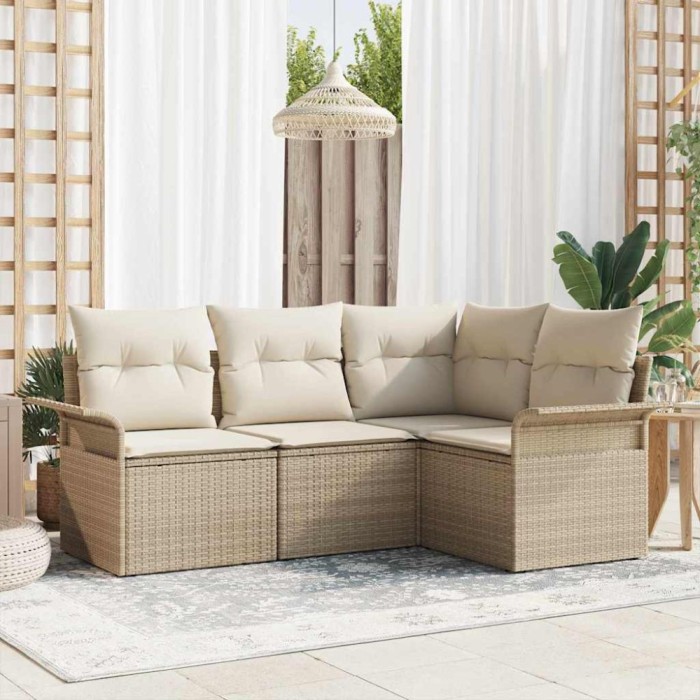 vidaXL Set de canapele pentru grădină cu pernă 4 pcs Bej Rattan poli 3345341
