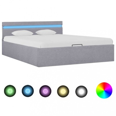 Gossi cadru pat hidraulic lada led gri deschis 140x200 cm textil foto