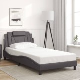 VidaXL Cadru de pat cu tăblie, gri, 100x200 cm, piele ecologică