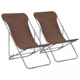 Set 2 Scaune Pliabile Plaja/Camping vidaXL, Maro, Otel, Oxford, 3 Pozitii, 75x57x99 cm