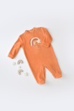 Salopeta BabyCosy Curcubeu Maneca Lunga Bumbac Organic Portocaliu Unisex 6-9 Luni