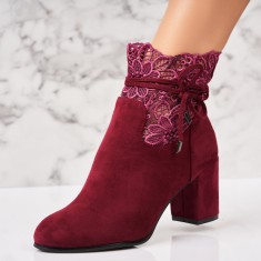 Botine dama Imblanite Bordo din Piele Ecologica Intoarsa Dalya foto