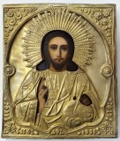 Iisus Pantocrator, Icoana cu Ferecatura Aurita, Scoala Rusa, Secol XIX